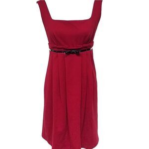 Vintage 90s DBY Red Belted Pleated Babydoll Dress L